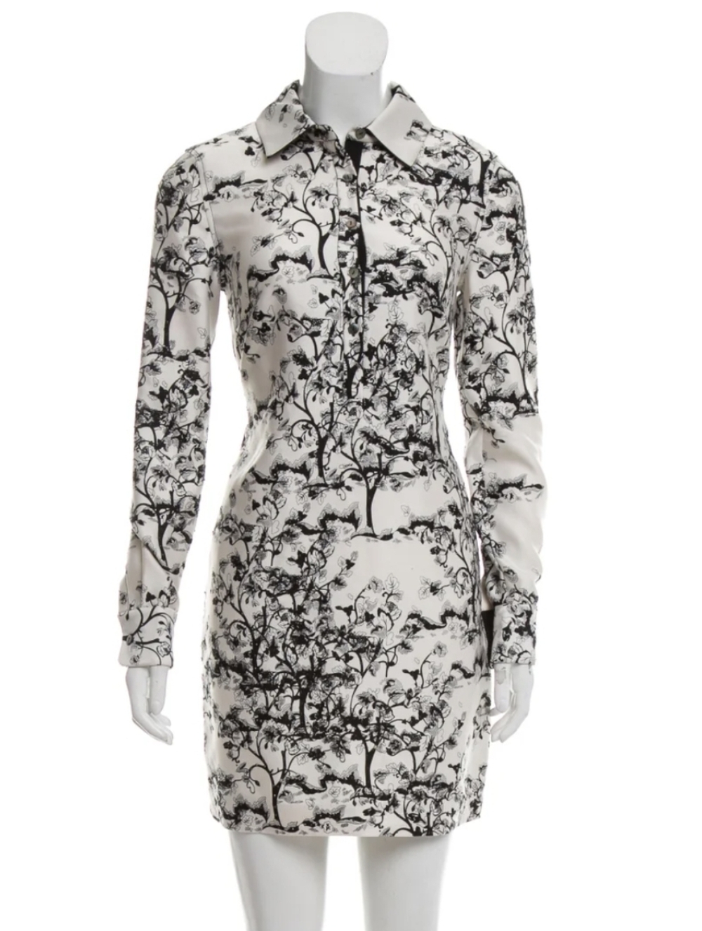 NWT Diane von Furstenberg Runway Wool Silk Shirt Dress Black White Floral Mini 0
